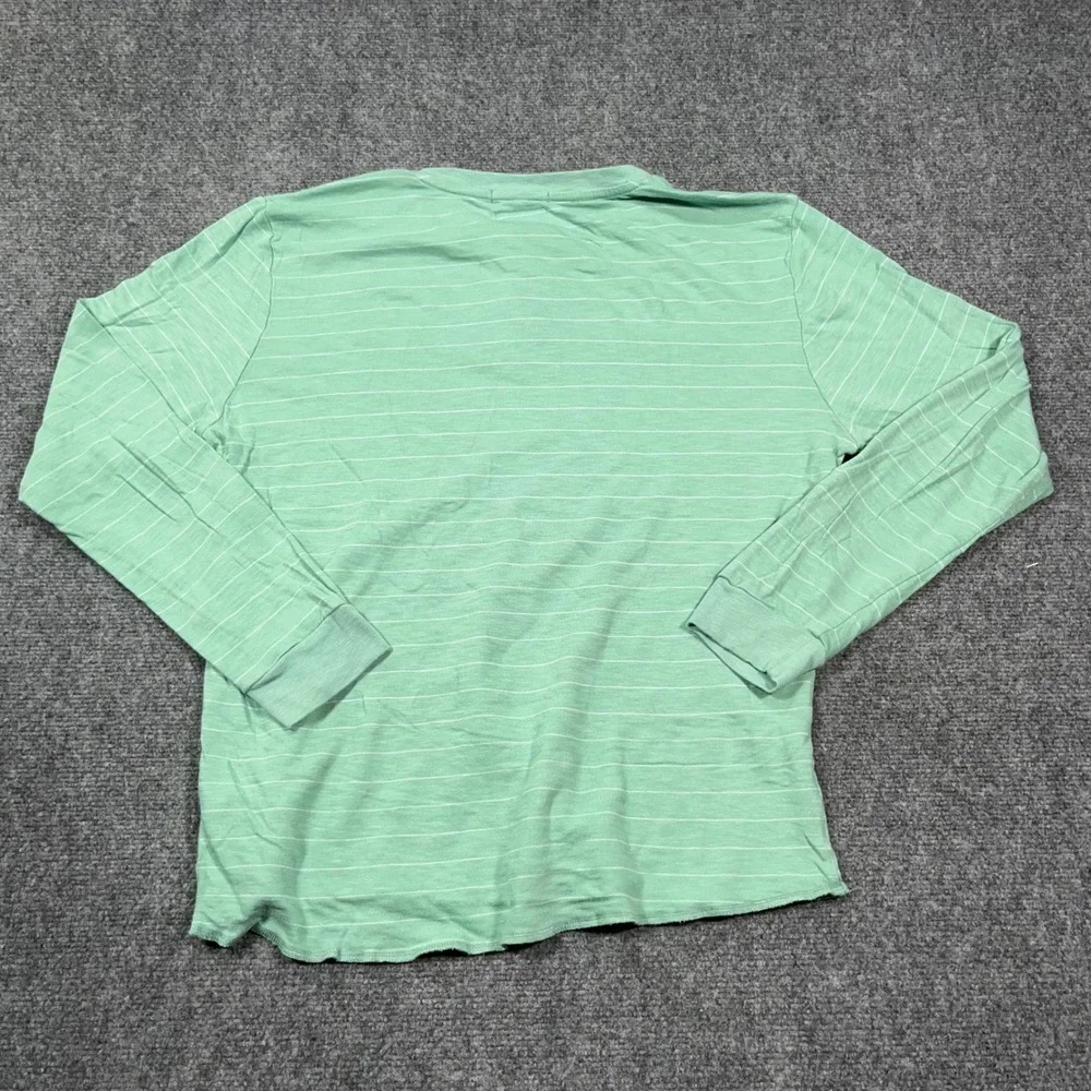 Marine Layer Striped Henley Shirt Mens Large Long Sleeve Raw Hem Green Coastal